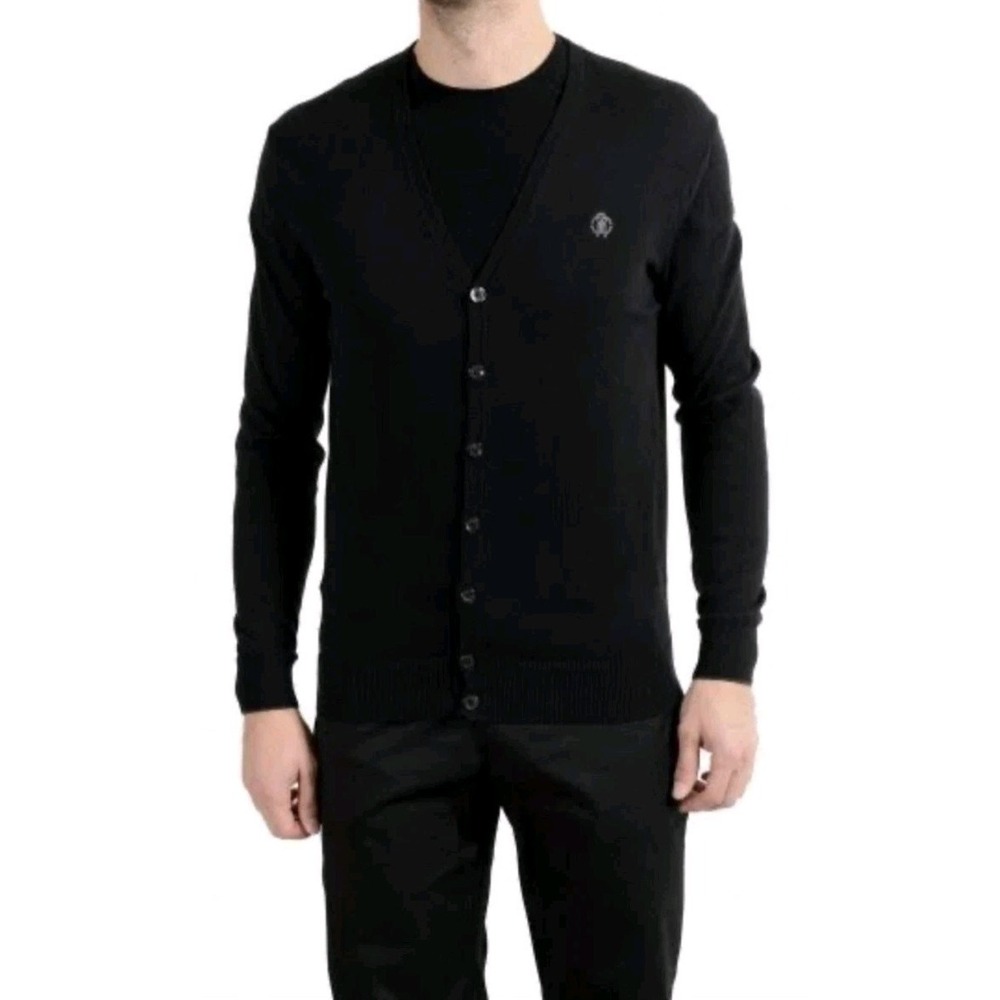 Roberto Cavalli Knit Sweater Cardigan italian luxury fashion Black Preppy sz‎ L